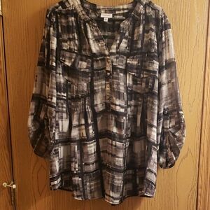 Avenue Gray Black 3/4 Sleeve Boxy Blouse